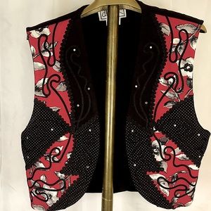 Vintage Ric Rac D Frank floral red & black Vest!